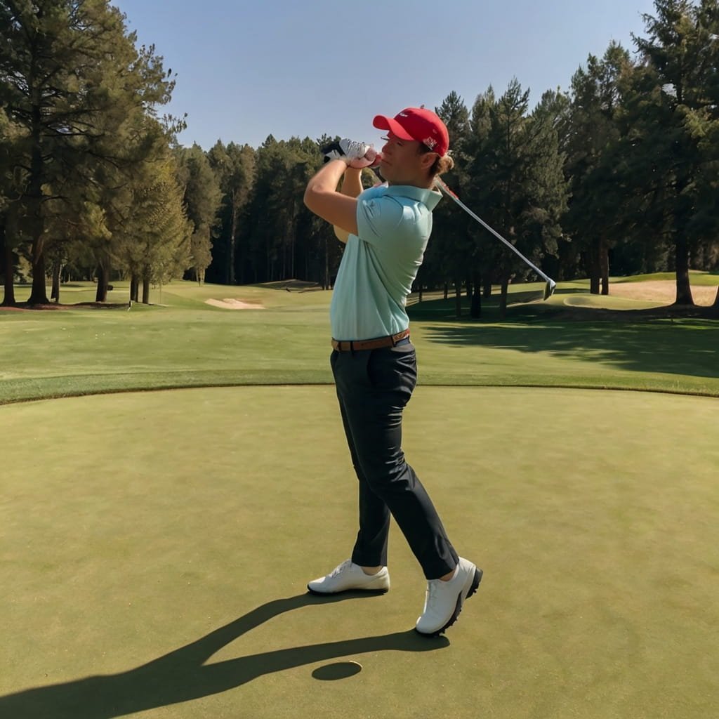 Golfer practicing to improve their game on the driving range.