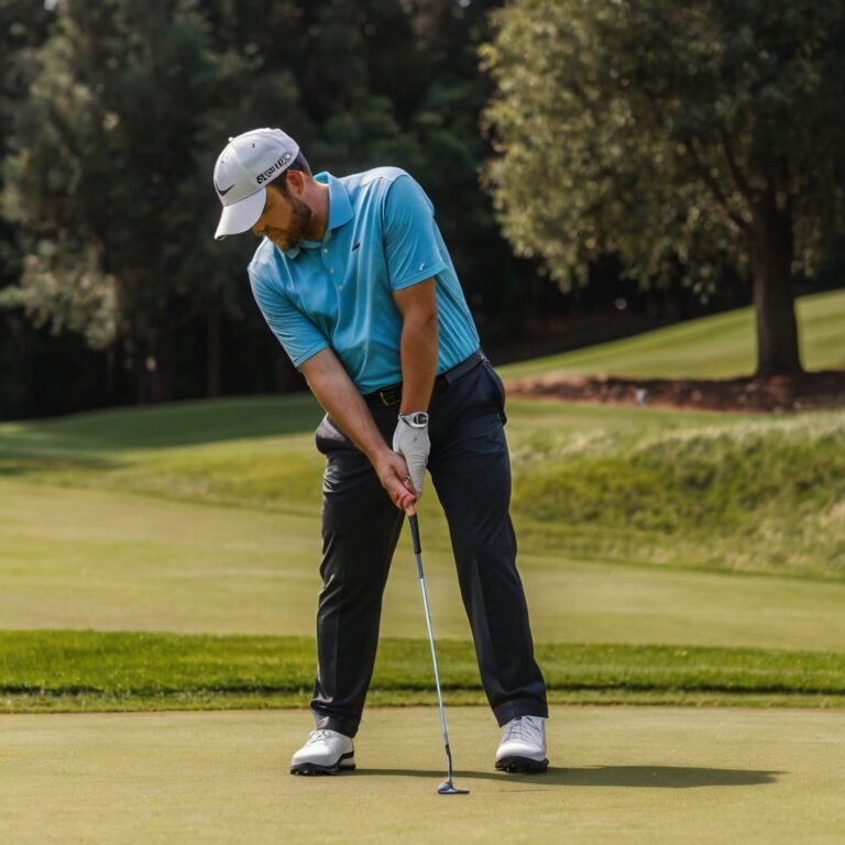 Golfer using an approach wedge on the fairway