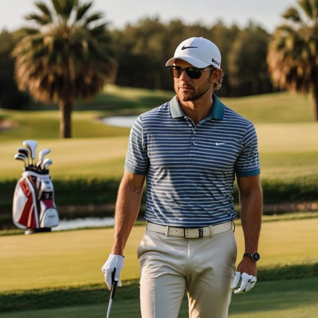 Golfer wearing the right golf attire on the course.