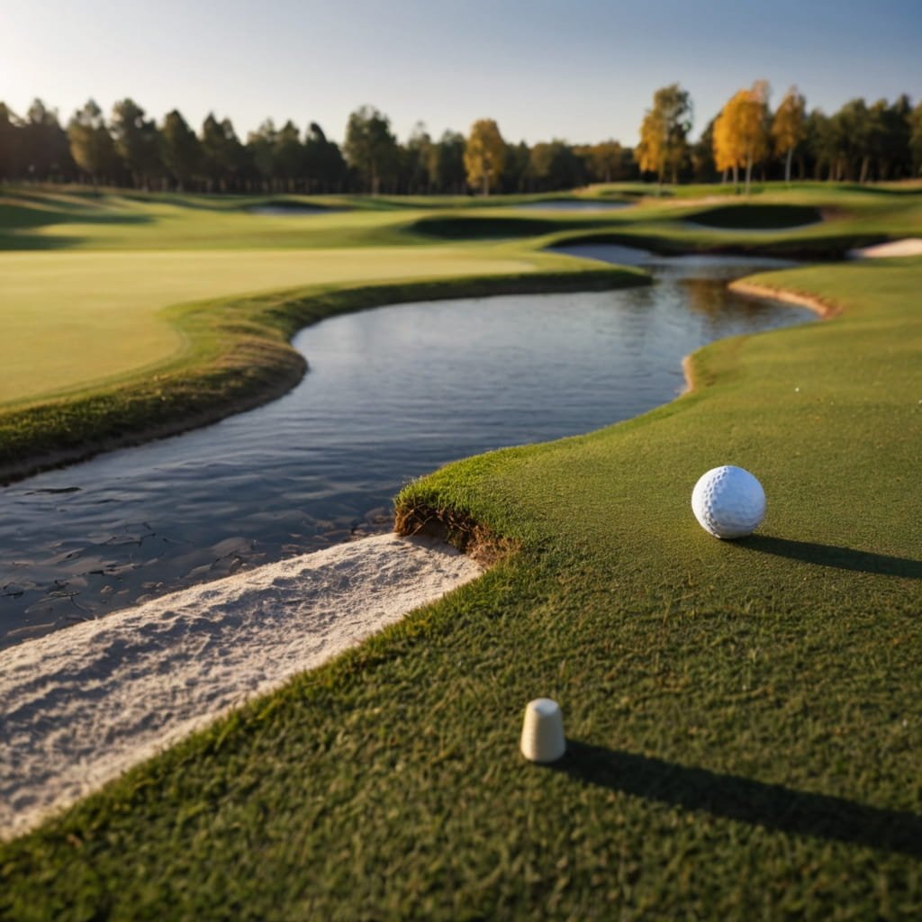 A golfer teeing off during a sunny day on the golf course.