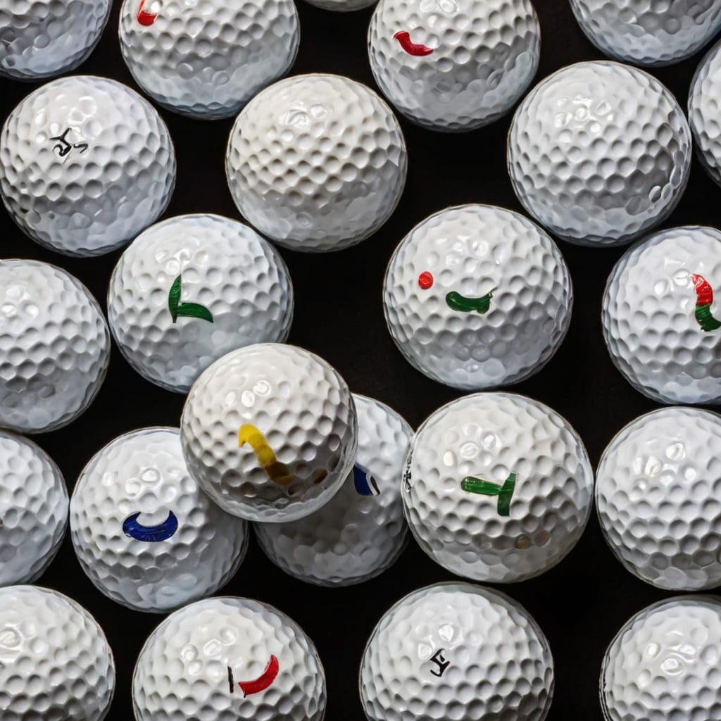 A selection of golf balls for beginners displayed on a golf course.