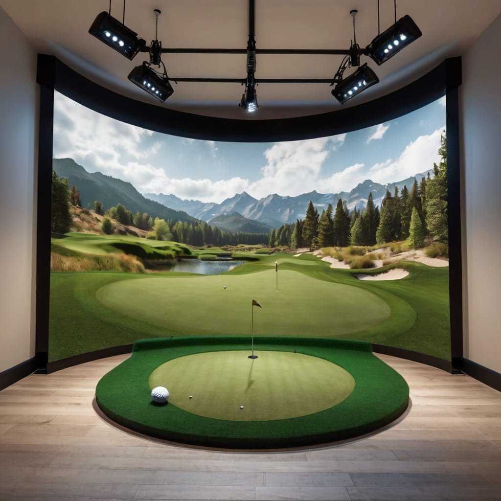 AG Curve Golf Simulator displaying realistic golf course simulation with advanced analytics