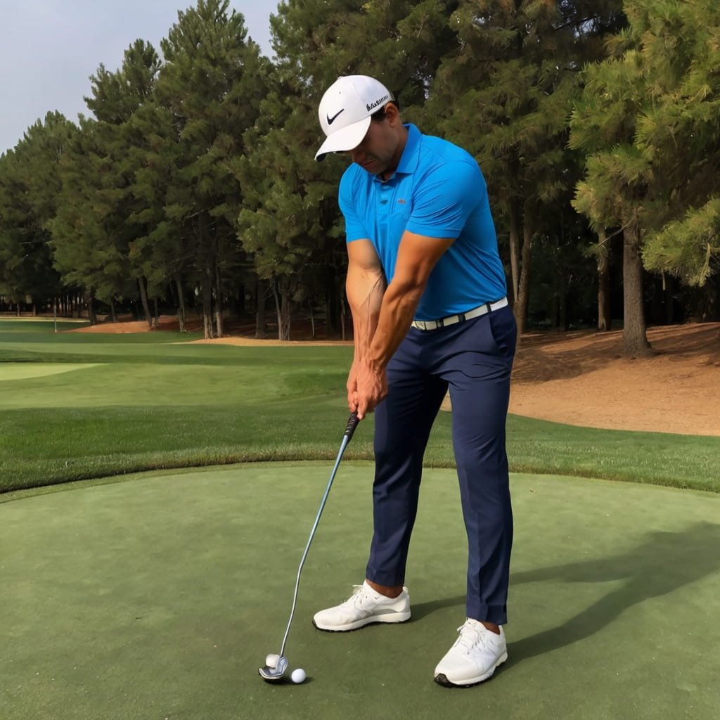 Golfer focusing on a long putt on the green